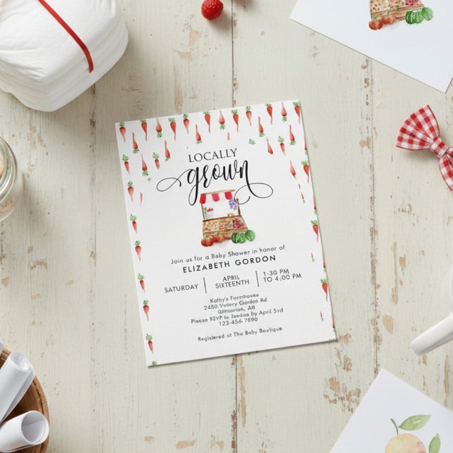 Invitation Locally Grown Baby Shower Watercolor Carrots (Créateur téléchargé)