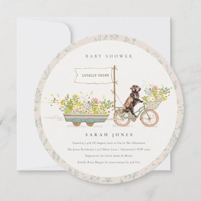 Invitation Locally Grown Chocolate Retriever Baby Shower (Devant)