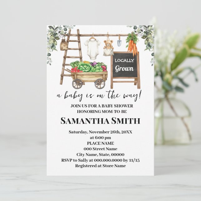 Invitation Locally Grown Farmer's Market Baby Shower (Debout devant)