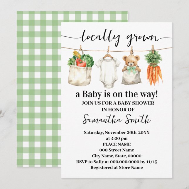 Invitation Locally Grown Farmers Market Baby Shower (Devant / Derrière)