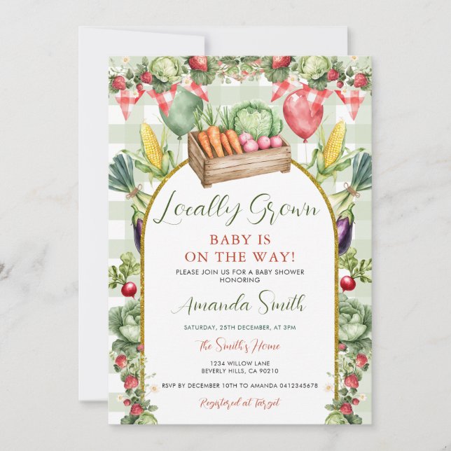 Invitation Locally Grown Fresh Market Baby Shower Gingham (Devant)