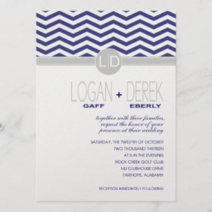 Invitation Logan Chevron   gris marine ICE MÉTALLISÉ PAPER