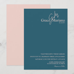 Invitation Logo à motif bleu et rose personnalisé pour mariag