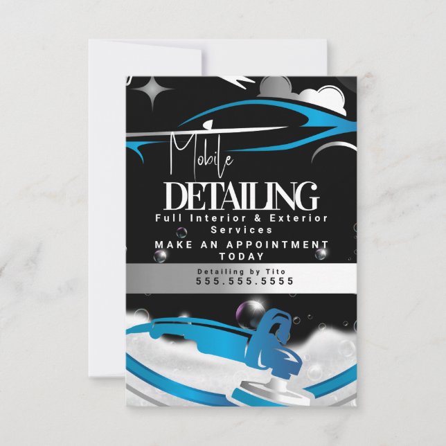 Invitation Logo de detailing de voiture mobile bleu (Devant)
