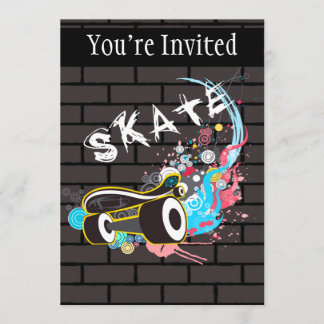Invitation Logo de graffiti de patin de mur de briques avec