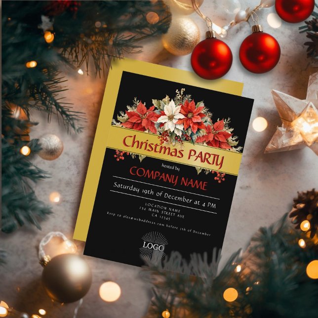 Invitation Logo de l'entreprise Christmas Party Golden (Corporate logo Christmas Party Golden Invitation)