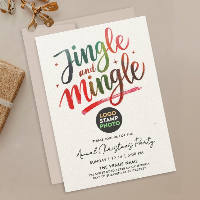 Invitation Logo de l'entreprise de Noël rouge vert amusant éc (Créateur téléchargé)