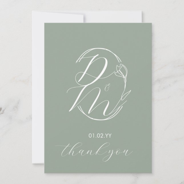 Invitation Logo de mariage floral botanique écriture monogram (Devant)