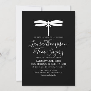 Invitation Logo de mariage moderne libellule noir blanc