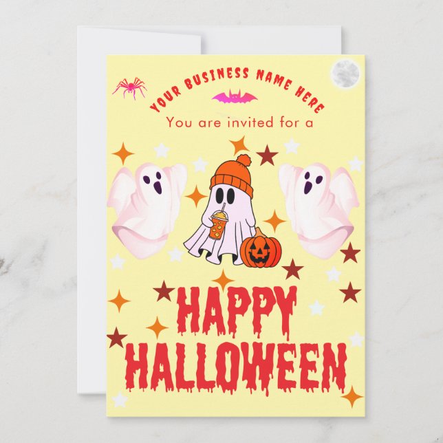 Invitation Logo de nom d'entreprise et fantôme mignon Hallowe (Devant)