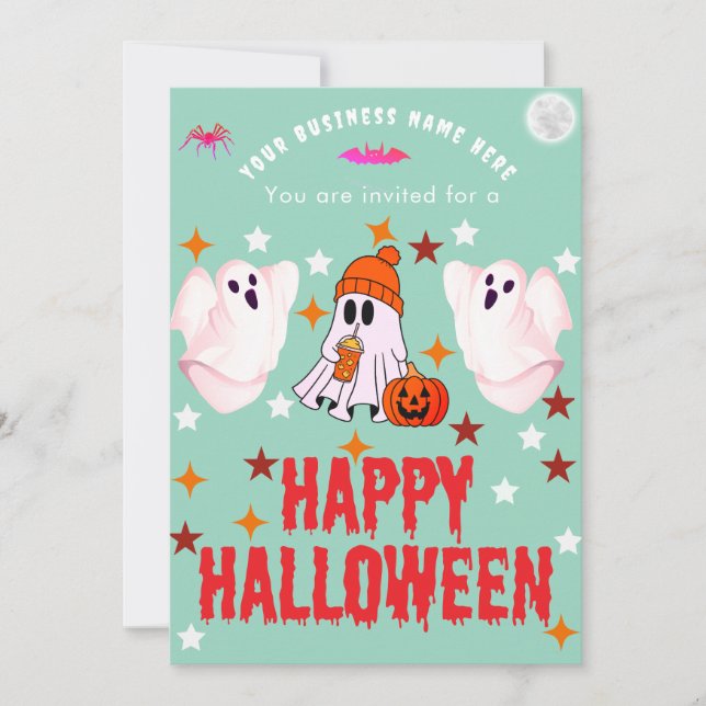 Invitation Logo de nom d'entreprise et joli fantôme Halloween (Devant)