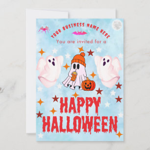 Invitation Logo de nom d'entreprise et joli fantôme Halloween