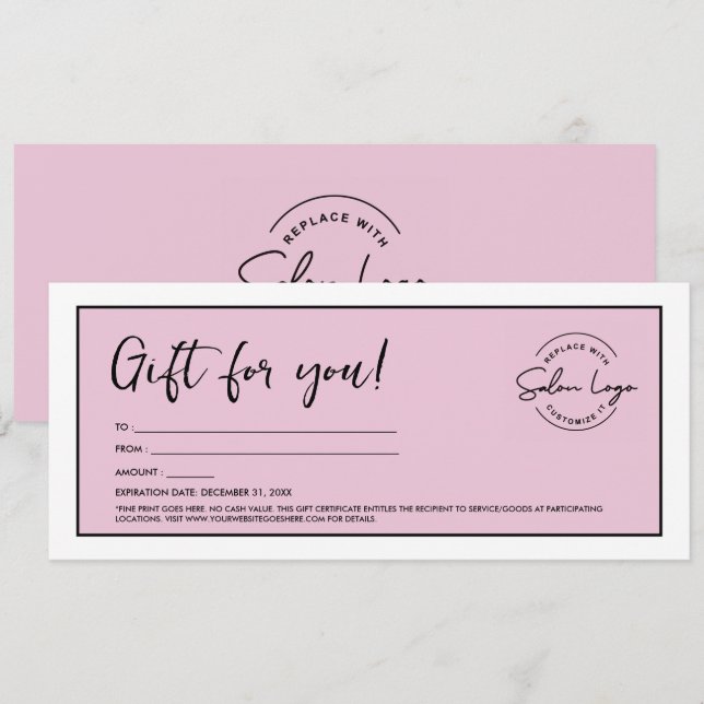 Invitation Logo de Salon Personnalisé Rose Bon de Réduction M (Devant / Derrière)