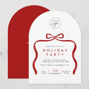 Invitation Logo d'entreprise Arc de ruban rouge Noël Fête du