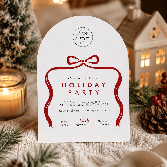Invitation Logo d'entreprise Arc de ruban rouge Noël Fête du  (Créateur téléchargé)