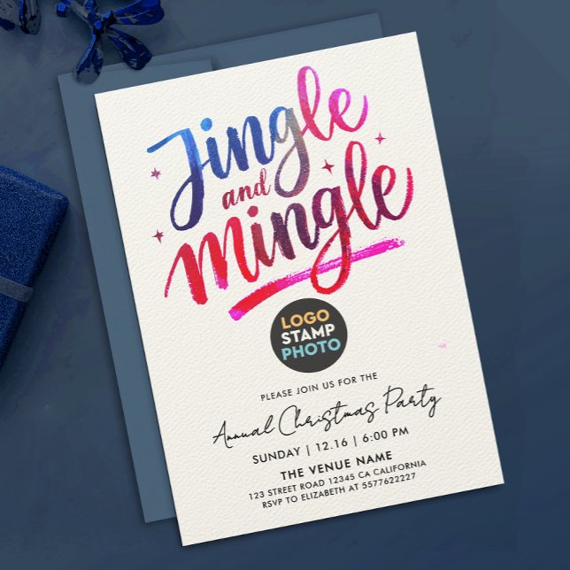 Invitation Logo d'entreprise de Noël Moderne Bleu Rose Script (Créateur téléchargé)
