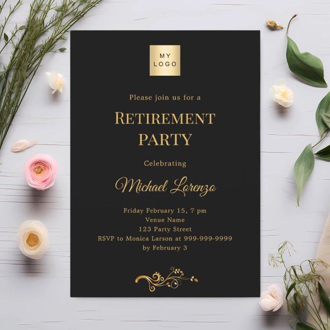 Invitation Logo d'entreprise pour la fête de retraite de l'or (Créateur téléchargé)