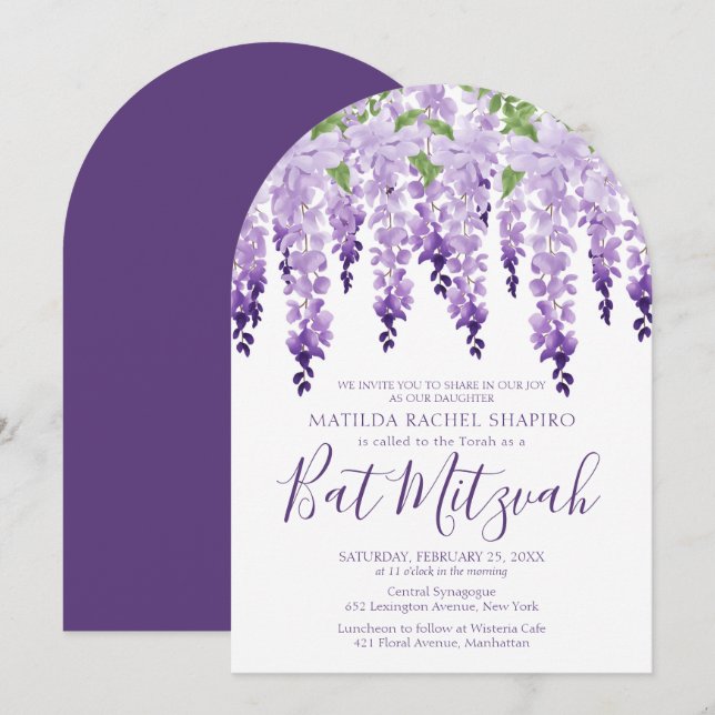 Invitation Logo d'entreprise Watercolor Wisteria | BAT MITZVA (Devant / Derrière)