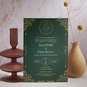 Invitation Logo d'or du Mariage royal indien hindou Ganesha