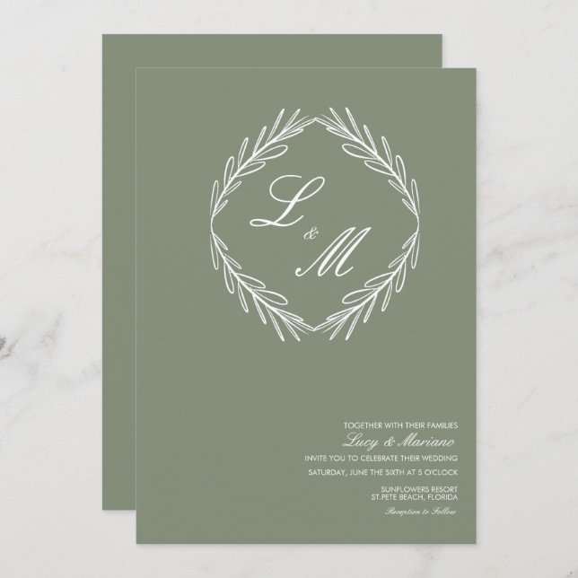 Invitation Logo du Mariage de la branche de script élégant mo (Devant / Derrière)