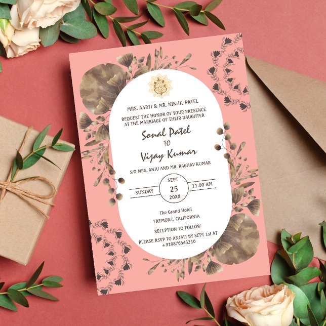 Invitation Logo du Mariage indien Ganesha Feuille rustique (Créateur téléchargé)