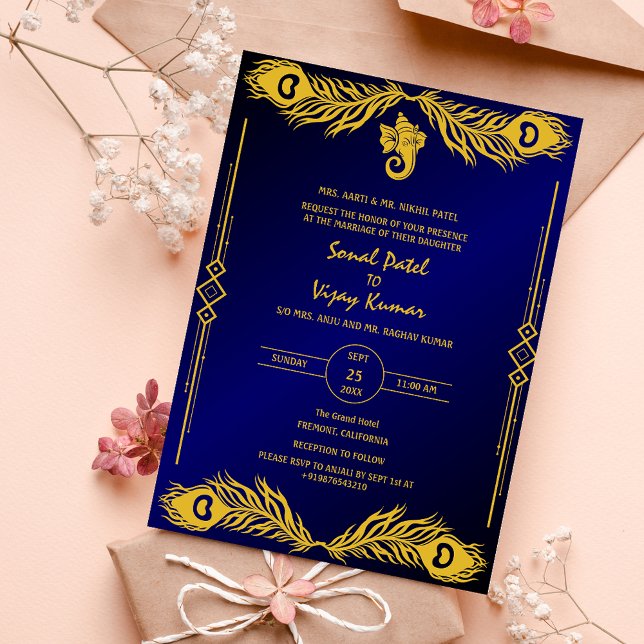 Invitation Logo du Mariage indien Golden Elements Ganesha (Créateur téléchargé)