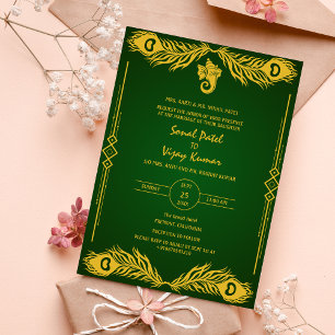 Invitation Logo du Mariage indien Golden Elements Ganesha