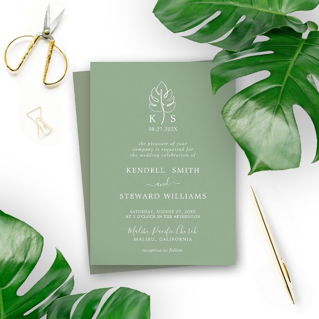 Invitation Logo du Mariage Monogramme Monstera Personnalisé (Créateur téléchargé)
