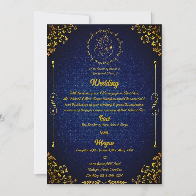 Invitation Logo du Mariage royal indien Ganesha Golden Inv (Devant)
