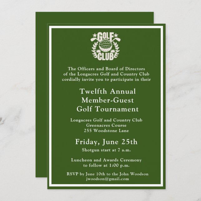 Invitation Logo du tournoi d'entreprise Golf Club (Devant / Derrière)