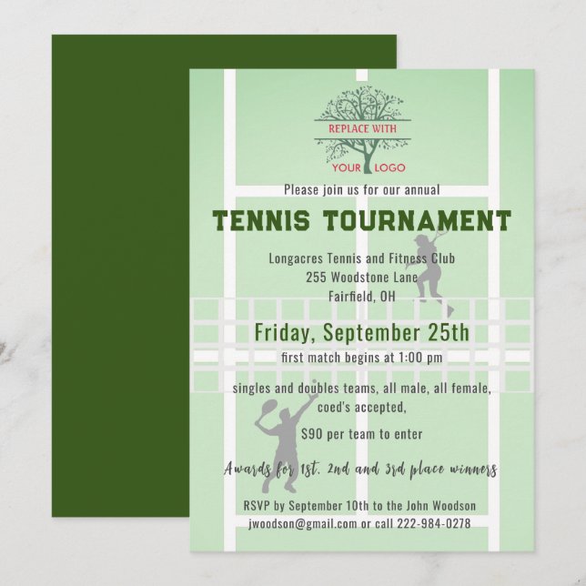 Invitation Logo du tournoi du club de tennis   (Devant / Derrière)