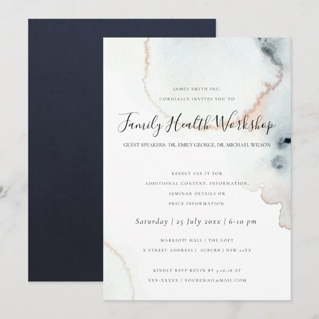 INVITATION LOGO ÉVÉNEMENT ATELIER PINCEL AQUARELLE AQUA GOLD (Devant / Derrière)