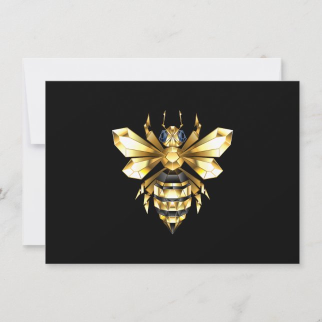 Invitation Logo Faux Gold Foil Bee Polygonal sur Noir (Devant)