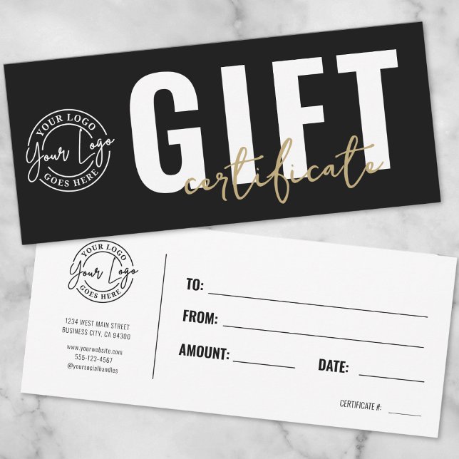 Invitation Logo Modern Black Gold Business Certificat cadeau (Logo Modern Black Gold Business Gift Certificate Invitation)