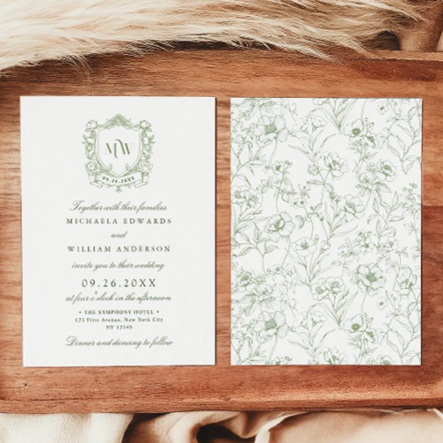 Invitation Logo Monogramme Botanique Mariage Vintage Crest (Créateur téléchargé)