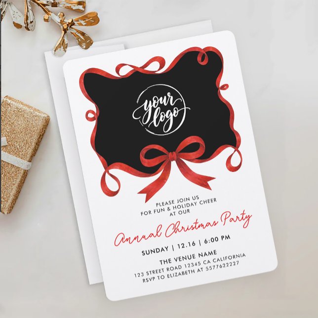Invitation Logo Noël Ruban Rouge Et Noir Calligraphie (Créateur téléchargé)