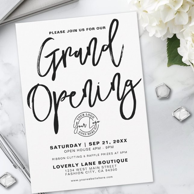 Invitation Logo Noir Blanc Affaires Ouverture Solennelle (Black White Logo Business Grand Opening Invitation)
