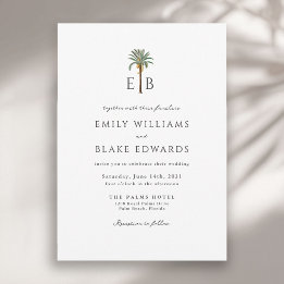 Invitation Logo Palmier Élégant Mariage Tropical Monogramme