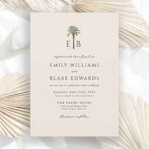 Invitation Logo Palmier Élégant Mariage Tropical Monogramme