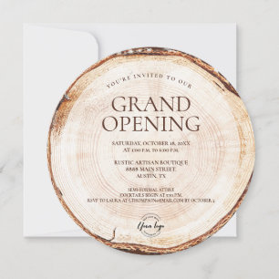 Invitation Logo Rustique Business Grande ouverture Thème Bois