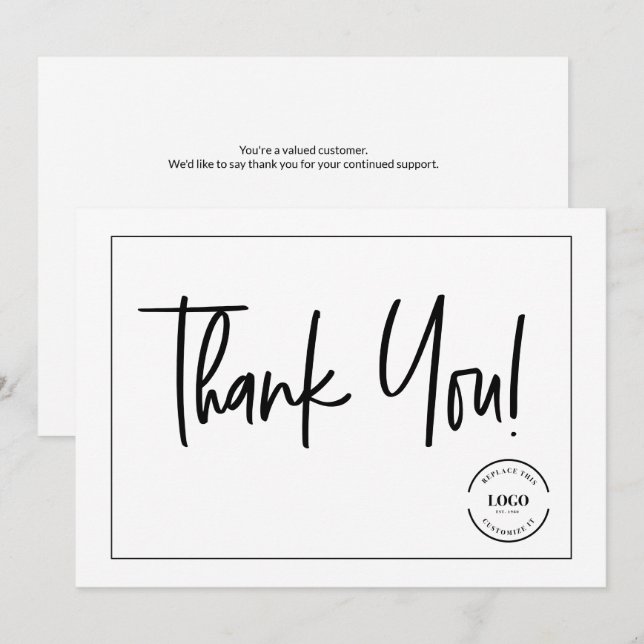 Invitation Logo simple de société noir et blanc remerciement  (Devant / Derrière)