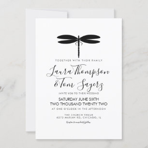 Invitation Logo simple Mariage de libellules Noir Blanc