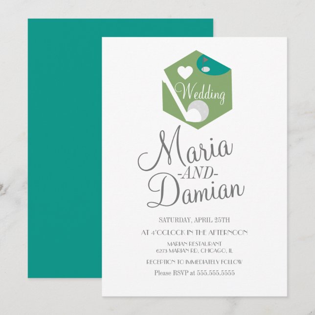 Invitation Logo simple mariage golf sports (Devant / Derrière)