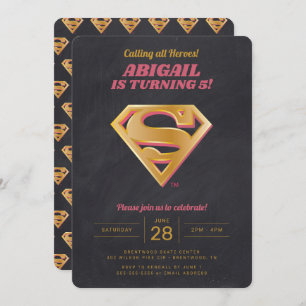 Invitation Logo Supergirl Pink et Gold Chalkboard Anniversair