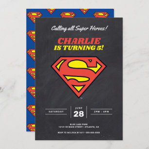 Invitation Logo Superman Chalkboard Super Hero Anniversaire