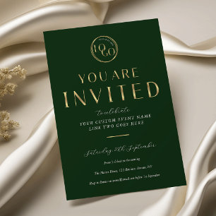 Invitation Logo Vert et Or Élégant Gala d'affaires