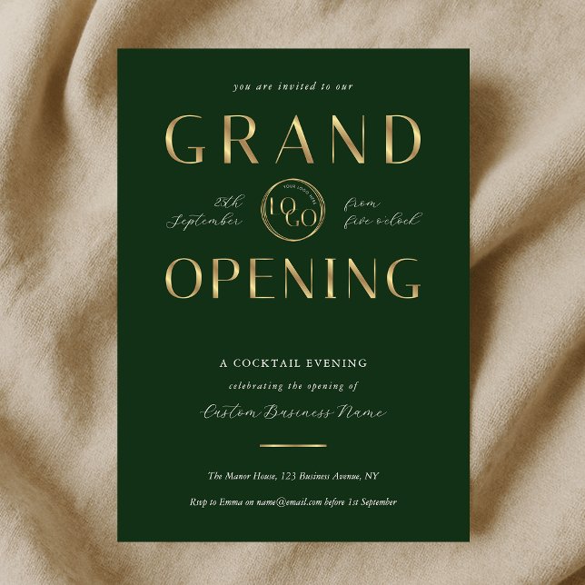 Invitation Logo Vert & Or Affaires Grande Ouverture Entrepris (Créateur téléchargé)