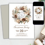 Invitation Logo Winter Wreath Company Christmas Party<br><div class="desc">Ajoutez votre propre logo Pinecone Winter Wreath Christmas Party Invitation Modèle. Doté d'une couronne de terre élégante et d'un monogramme personnalisable,  ce design allie charme bohème et élégance festive. Parfait pour ajouter une touche personnelle à vos salutations de vacances.</div>