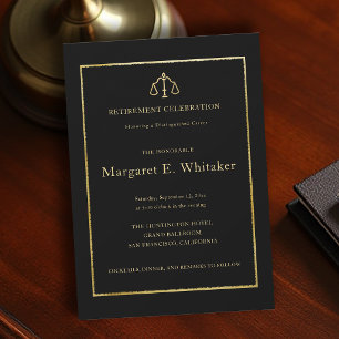 Invitation Loi Avocat Juge Or Noir Élégant Retraite