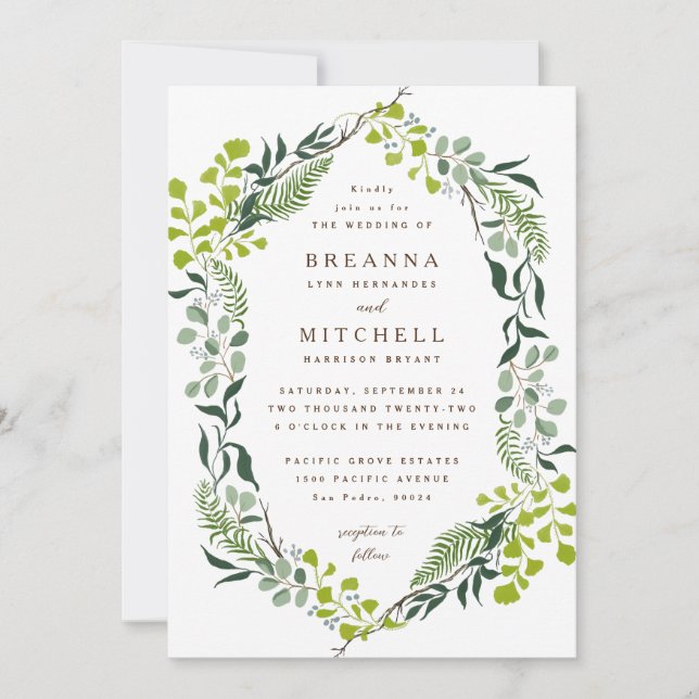 Invitation Loin d'Eucalyptus Hand-Drawn Greenery Wedding (Devant)
